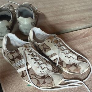 Coach Tan and White Patterned Sneakers